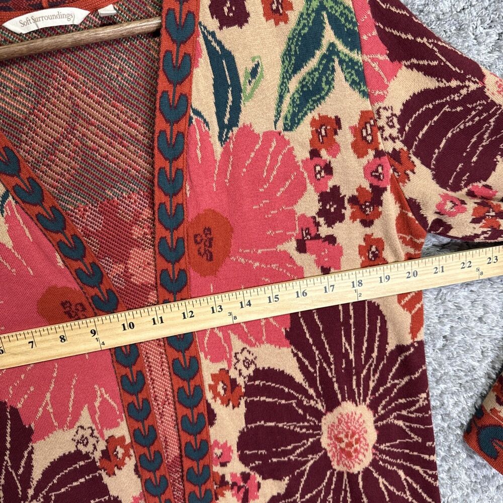 Soft Surroundings Floral Knit Long Line Cardigan Sweater Large Colorful Boho - Picture 14 of 15